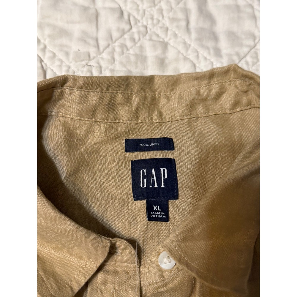 Gap Button Down Shirt Mens XL Tan 100% Linen Long Sleeve - Picture 6 of 11
